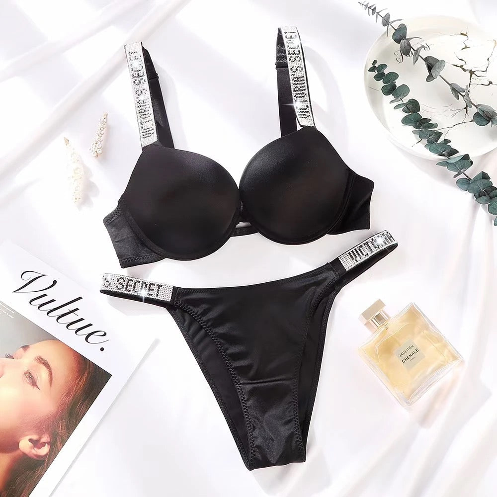 Intimate Victoria Secret Leather Lingerie Set with Shimmery Straps