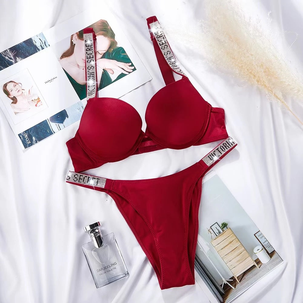 Intimate Victoria Secret Leather Lingerie Set with Shimmery Straps