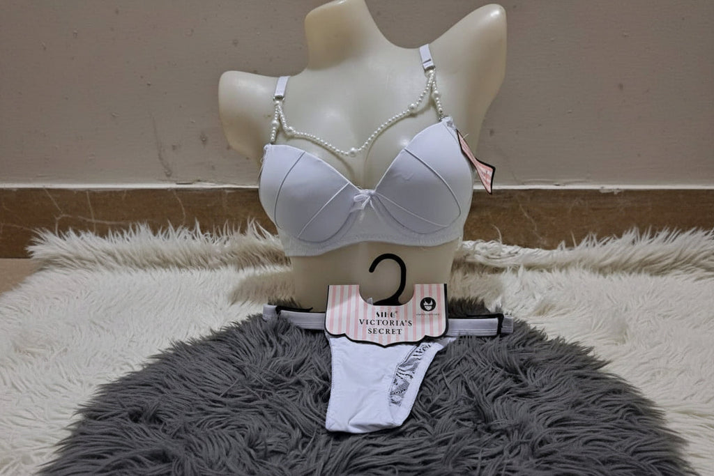 BLS Luxe Rosewood Bra & Thong Set - Beaded Straps & Padded Cups
