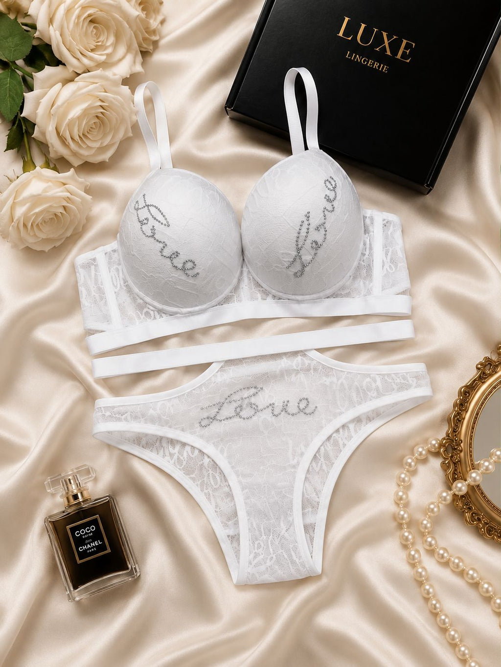 Love Luxe Rhinestone Lace Lingerie Set